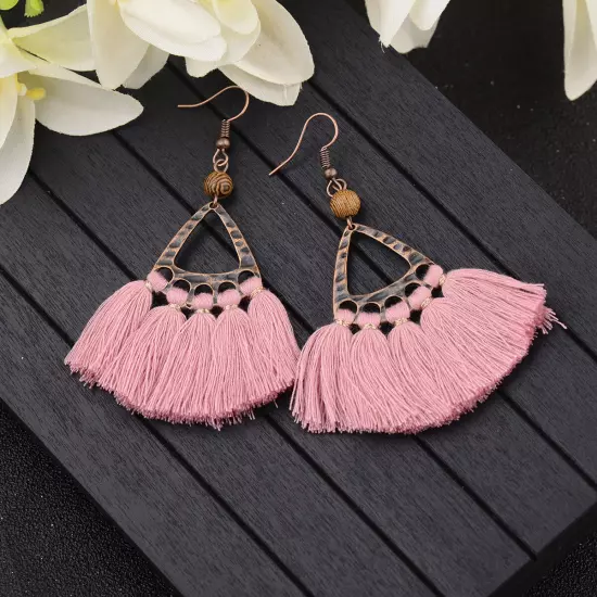 Fashion Women Bohemian Earrings Long Tassel Fringe Drop Dangle Ear Stud Jewelry