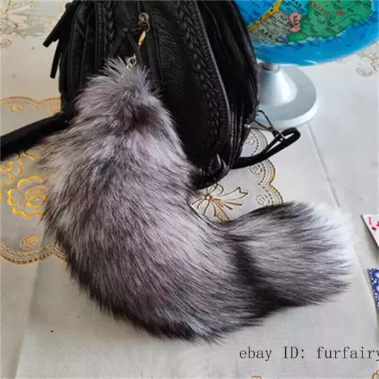 16"-18" Real Fox Fur Tail Keychain Bag Charm Purse Pendant Costume Cosplay Toys