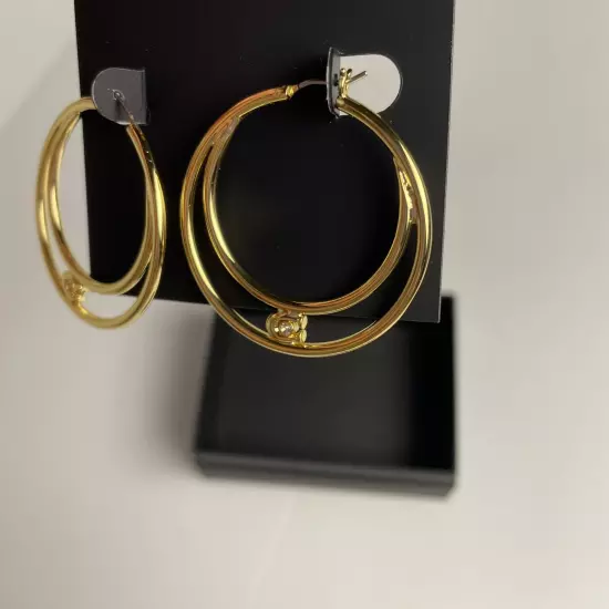 Earrings Coach Double Hoop Gold With Crystal In The Signature C New With Tags