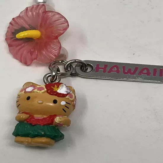 2007 Sanrio Tanned Hello Kitty Hula Hibiscus Keychain Phone Charm Hawaii USA