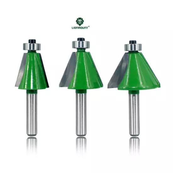 8mm Shank 15° 22.5° 30° Chamfer and Bevel Edging Router Bit GREEN 3PCS Set