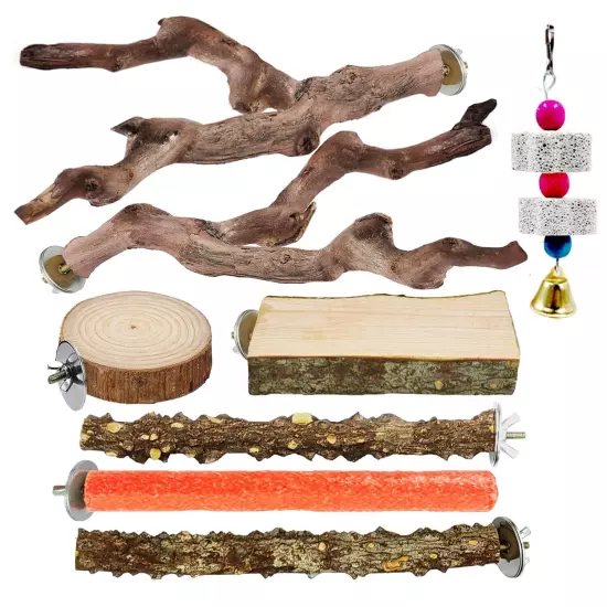 Natural Wood Bird Perch Hanging Multi-Branch for Parrot Climbing Training Per...