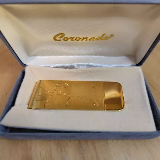 VINTAGE CORONADO Golfer Golf MONEY CLIP IN ORIGINAL GRAY VELVET BOX