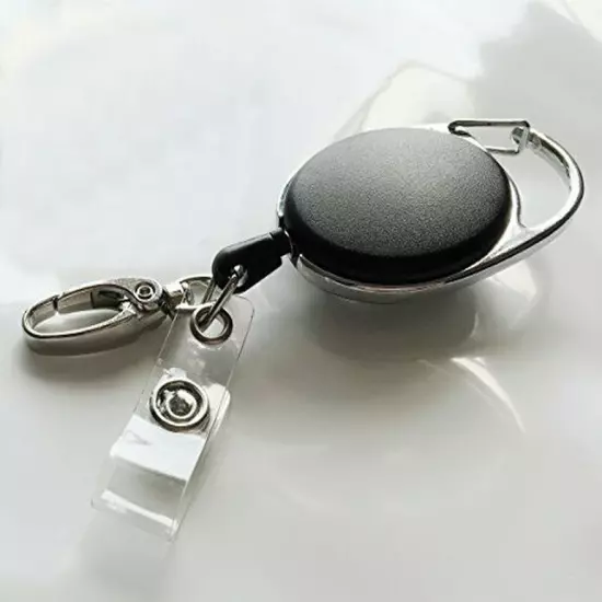 2 Retractable Badge Reel ID Card Holder Heavy Duty Metal with Belt Clip Key Ring