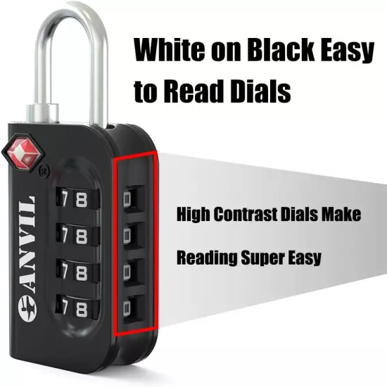 ANVIL TSA Approved Luggage Lock - 4 Digit Combination, 10,000 Combinations, Easy