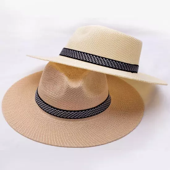 Men Women Straw Jazz Fedora Hat Trilby Cuban Sun Cap Panama Short Brim Summer S