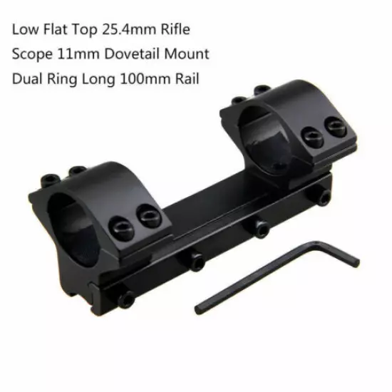 25.4mm 11mm Rifle Scope Dovetail Mount Dual Ring Long 100mm Rail Low Flat