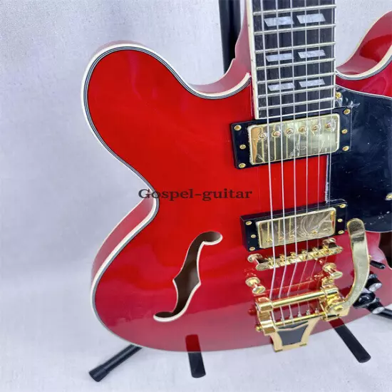 Custom Semi Hollow 335 Red Electric Guitar 2H Pickups Gold Part Black Pickguard