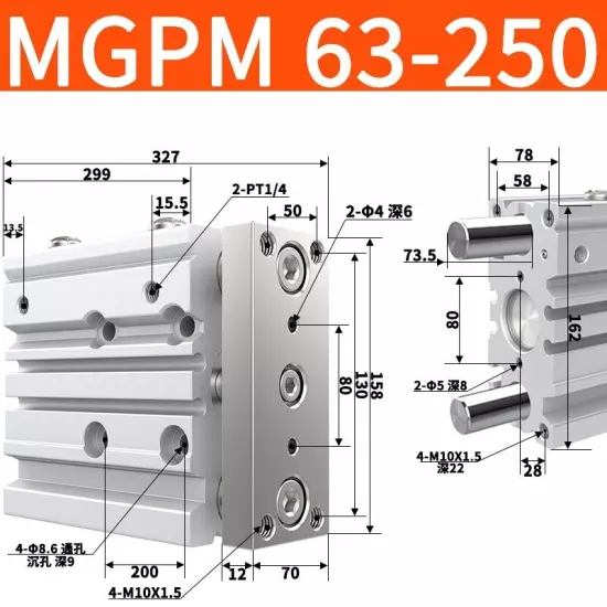 For MGPM63-25Z MGPM63-50Z 75Z 100Z 125Z 150Z 175Z MGPM63-200Z 250Z 300Z Cylinder