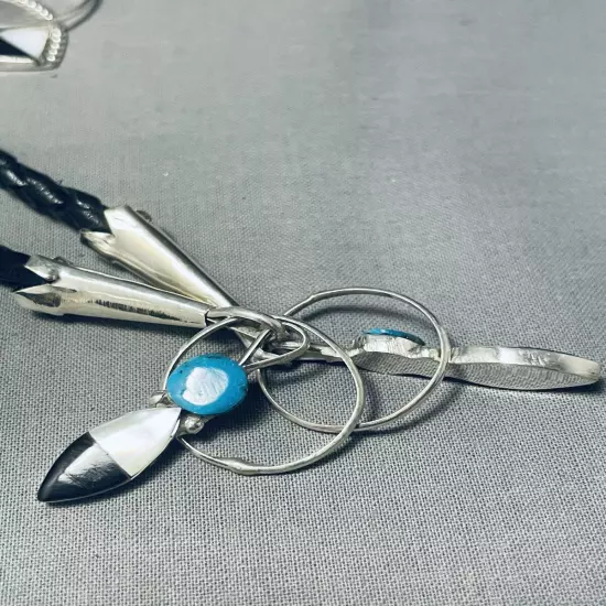 SIX INCH TALL MASSIVE ZUNI TURQUOISE STERLING SILVER DANCER BOLO TIE STATUE