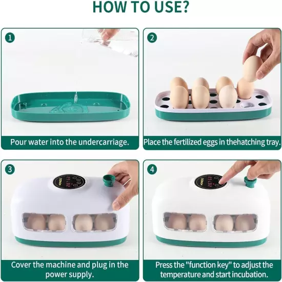 Egg Incubator, 8 Eggs Poultry Hatcher with Humidity Temperature Control, Led