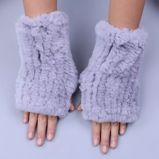 Real Rex Rabbit Fur Women's Gloves Mittens Girl Fingerless Wrist Warmer Elastic