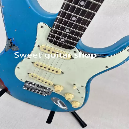 Custom Relic Blue ST Electric Guitar 3S Pickups Cream Pickguard Chrome Hardware