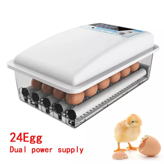 Auto Turning Digital Incubator Automatic Hatch Chicken Duck Egg Turner 24 Eggs