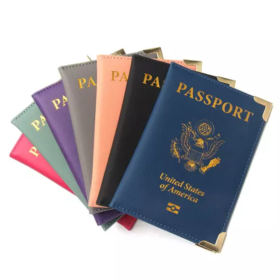 PU Leather Travel USA Passport Cover Passport Clip Thin Travel Document Case ↻