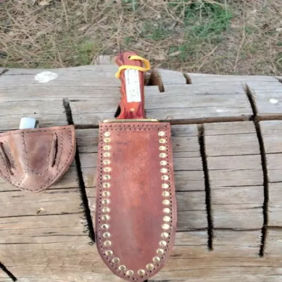 Crazy Cheryl Sutler 1750-1880's SS Bowie 9"/14" hard wood handle leather sheath1