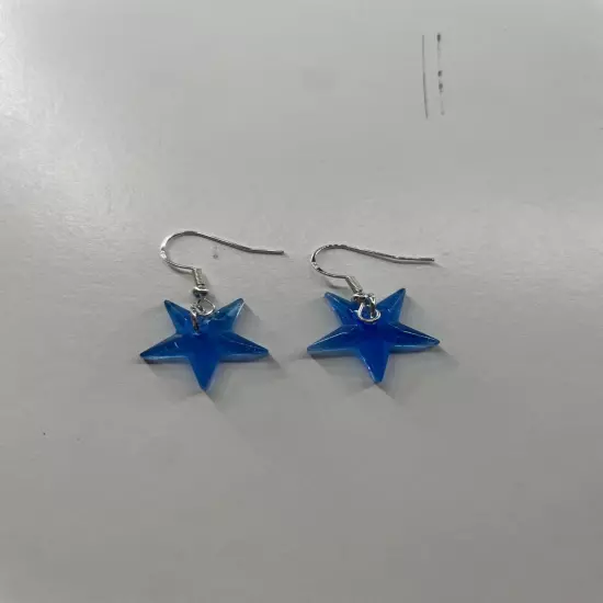 light blue star dangle earrings