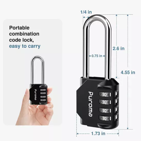 4 Pack 2.6 Inch Long Shackle Combination Lock 4 Digit Outdoor Waterproof Padl...