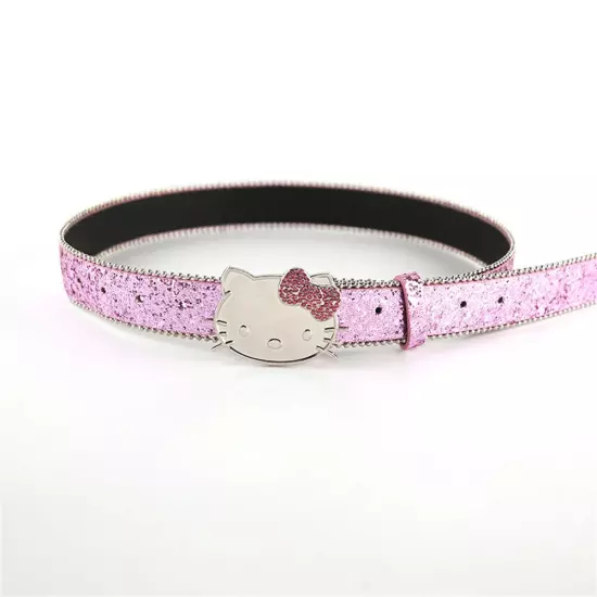 105cm Hello Kitty Belt Pink Rhinestone Sanrio Girly Cartoon Pu Leather Belt