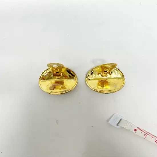 Chanel Pair of Gold Plated Black Metal Clip On Earrings Interlocked C Logo Round