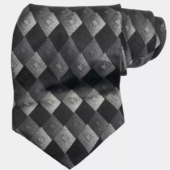 Croft & Barrow Black Gray Geometric Diamond Pattern Silk Necktie Tie 3.8" x 58"