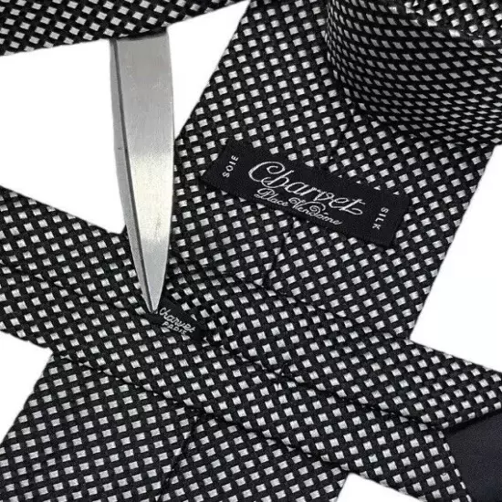 CHARVET Black Geometric Silk LUXURY Tie FRANCE