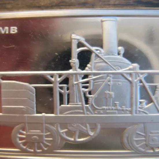 2 .OZ SILVER INGOT- BAR LOCOMOTIVE- TRAIN 1830 TOM THUMB FRANKLIN MINT+GOLD"