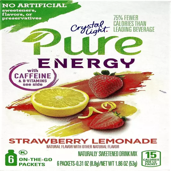 Crystal Light Pure Strawberry Kiwi Drink Mix, 7 On-The-Go Packets