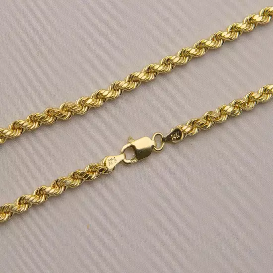 14k Yellow Gold 3mm-5mm Italy Rope Chain Twist Link Necklace Size16"- 30" Hollow