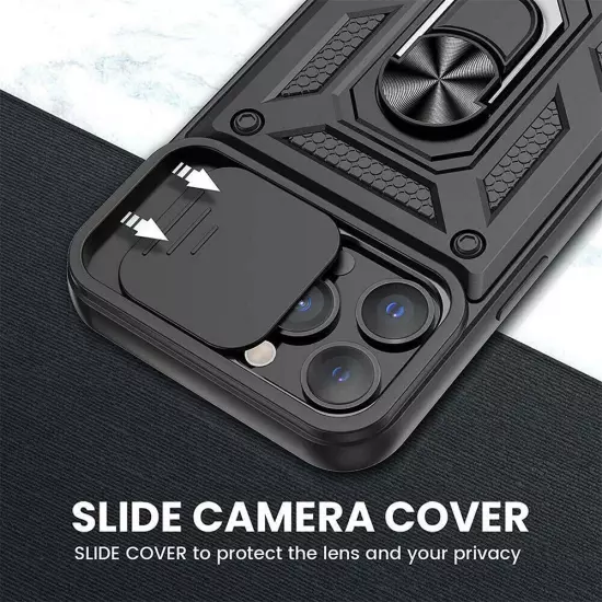 For iPhone 16 15 14 13 12 11 Hybrid Shockproof Case Camera Lens Cover Ring Stand