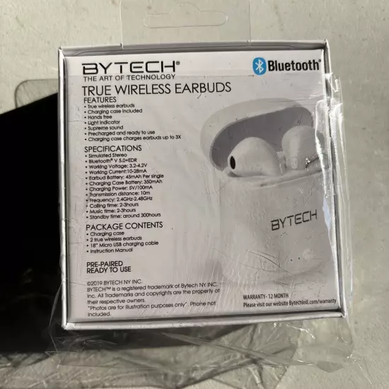 BYTECH True Wireless Earbuds Bluetooth And Charger Case, Pre Paired. BRAND NEW