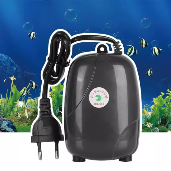 Air Pump Aquarium 60Gallon Pump Silent Waterproof Tank Pump Oxygen 2 Outlet 5W