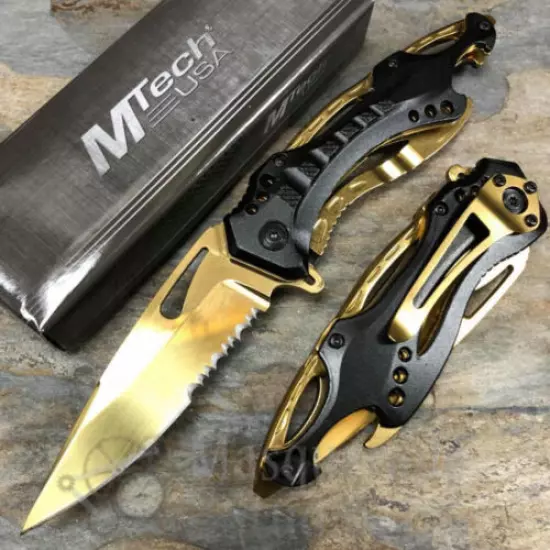 MTech Half Serrated Tactical Rescue Outdoor Spring Assisted Pocketknife [Gold]