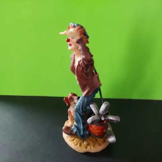 clown & dog golfing figurine statue