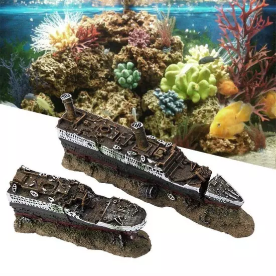 Fish Tank Titanic Model Resin Aquarium Wrecked Boat Ship Decoration