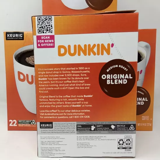 Dunkin' Original Blend Coffee K-Cup Pods - Medium Roast - 88 ct - BB: 5/25