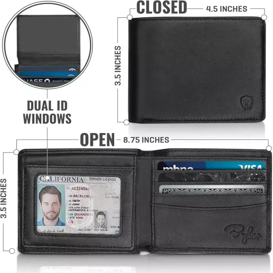 Executive 2 ID/1 ID Window RFID Wallet for Men, Full Grain Leather, Bifold Top F