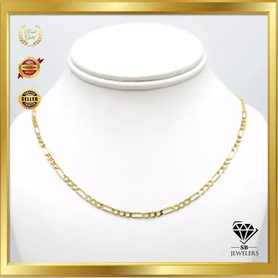 10K Yellow Gold Figaro Link 2mm-10.5mm Unisex Chains 14"-30" Fine Necklace NEW