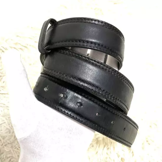 GUCCI Belt G Logo Leather Silver Hardware Black Men