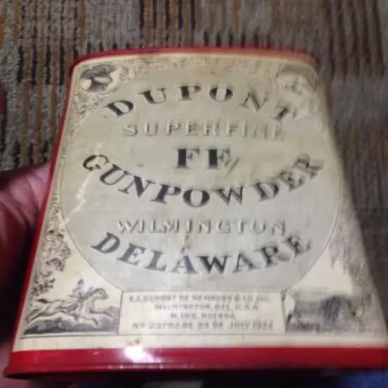  DUPONT GUNPOWDER CAN SUPERFINE FF 1924 WILMINGTON DELAWARE TIN CAN