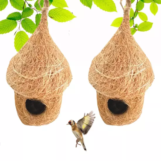 Coir Birds Hut shape House for Cage all birds love birds,Color -brown 2PC