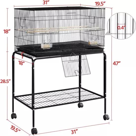 47-Inch Rolling Breeding Flight Bird Cages for Parakeets Budgies Finches Cockati