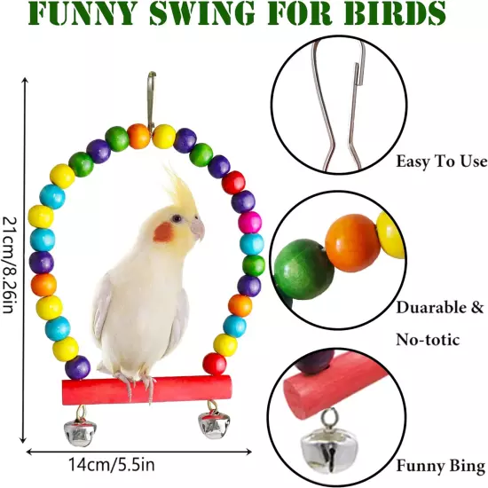 Bird Parakeet Cockatiel Toys, Hanging Bell Pet Bird Cage Hammock Swing Climbing