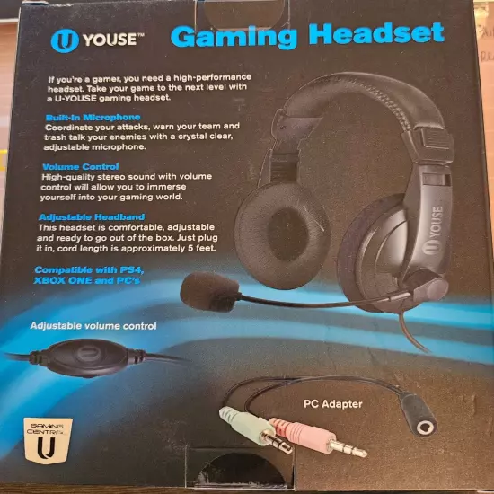 U-Youse Gaming Headset For Use With Xbox One, PS4 & PC With Microphone (L)