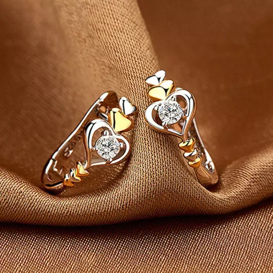 Heart Women Luxury Cubic Zircon Drop Earring Two Tone 925 Silver Jewelry