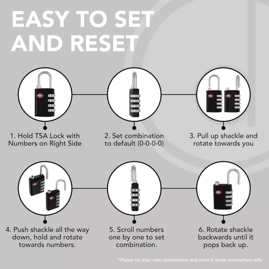 TSA Luggage Locks (2 Pack) - 4 Digit Combination Steel Padlocks - Approved Trave
