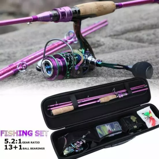 Spinning Fishing Rod And Reel Combo Line Lures Bag Hooks Float Full Set Tackle