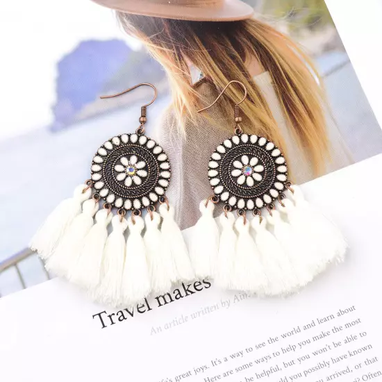 Fashion Women Bohemian Earrings Long Tassel Fringe Drop Dangle Ear Stud Jewelry