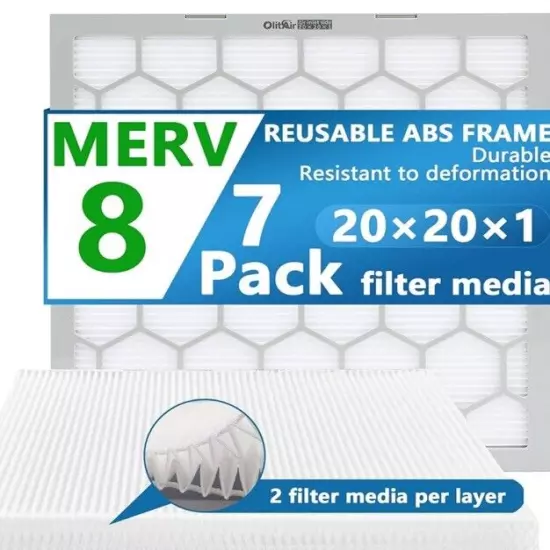 OlitAir ABS Plastic Frame MERV 8 Filters 20x20x1 HVAC Furnace Filter