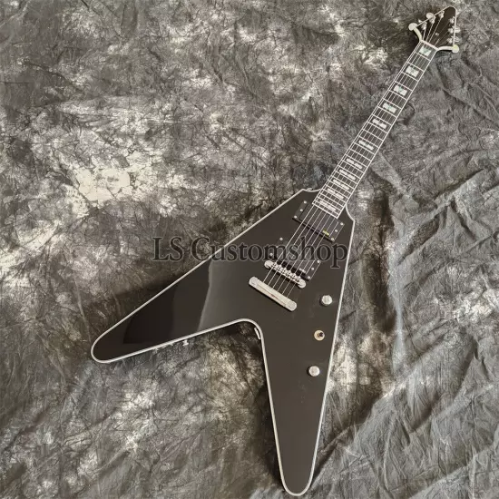 Custom Shop Flying V Electric Guitar Prophecy Black Solid Body Chrome Hardware